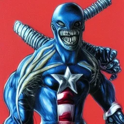 crossover between alien xenomorph and captain America