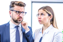 german man german woman confused in corporate office