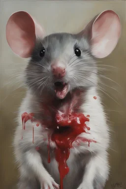 a portrait of a mouse prostitute with a black eye and a fat lip and blood dripping from her mouth, oil painting by Zushia Zalarngo