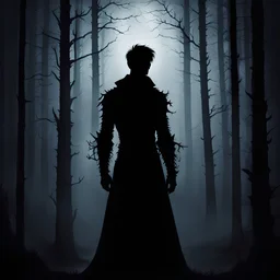 male silhouette in a forest, dark, gothic, darkness