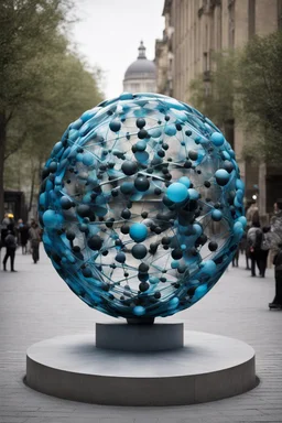 статуя на улице, Шар как атом/молекула: Сделать поверхность шара похожей на модель атома или молекулы, используя геометрические формы, светящиеся элементы или проекцию. . Для этого можно использовать различные геометрические формы, такие как круги, треугольники, шестиугольники и т. д., чтобы создать абстрактное изображение структуры атома или молекулы. Кроме того, возможно использование светящихся элементов, чтобы придать статуе особую магическую атмосферу и привлечь внимание прохожих ночью.