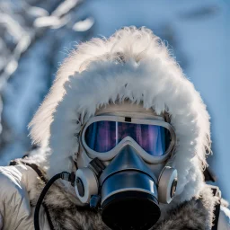 Yeti in an elastomeric respirator, Kananaskis Country