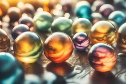 beautiful collection of glass balls, melting watercolor and black ink outlines on wet paper, soft, shading strokes, in sunshine, ethereal, otherwordly, cinematic postprocessing, bokeh, dof