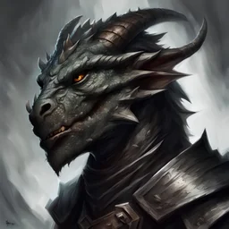dnd, portrait of dragonborn with dark scale