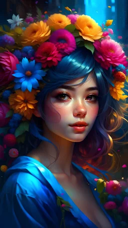 a girl with colorful hair and flowers in her hair, beautiful fantasy art portrait, beautiful fantasy portrait, stunning anime face portrait, beautiful fantasy painting, realistic cute girl painting, colorfull digital fantasy art, kawaii realistic portrait, beautiful anime portrait, very beautiful fantasy art, beautiful character painting, gorgeous digital art, gorgeous digital painting, exquisite digital illustration, in stunning digital paint