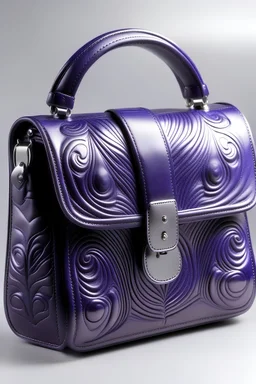 Purple embossed pattern leather bag with a silver clasp