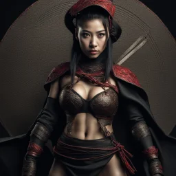 Behold the powerful alluring and pretty ninja woman, her body adorned with the traditional ninja costume, HDR, beautifully shot, hyperrealistic, sharp focus, 64 megapixels, perfect composition, high contrast, cinematic, atmospheric, moody