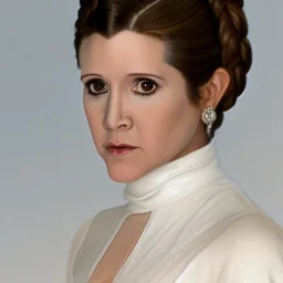 [[extrem stunning photorealistic carrie fisher as princess leia in star wars]] :: [[photorealistic sharp brown eyes, inticate ornate white gown, symmetrical short hair, head and shoulders portrait by Annie Leibovitz, 8k resolution photorealistic hyperdetailed portrait, intricately detailed, triadic colors]] :: [[space background]]