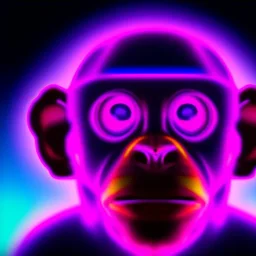 A beautiful portrait of a cyborg monkey purple neon color scheme, high key lighting, volumetric light high details psychedelic background