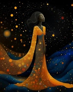 No corners drawing lines dots Kandinsky A full-body pretty African Asian moon goddess draped in flowing celestial fabric walks on water beneath a glowing full moon. Her gown unfurls like clouds, catching starlight and golden dust in the night air. The scene is surreal and divine, with painterly textures and a balance of shadow and illumination vertical Award winning imagery trompe l'oeil 3D surrealism masterpiece of Odilon Redon's dreamlike surrealism. kintsugi painting of abstract squares creat
