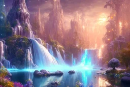  white and gold crystal cosmic ambiance，waterfall, full of details, smooth, bright sunshine，soft light atmosphere, light effect，vaporwave colorful, concept art, smooth, extremely sharp detail, finely tuned detail, ultra high definition, 8 k, unreal engine 5, ultra sharp focus