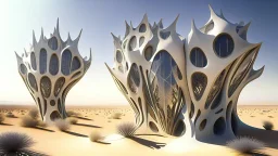 An otherworldly landscape filled with biomechanic organic composition buildings that have a striking resemblance to living organisms. The buildings are adorned with titanium scale skin that glimmers in the sunlight, giving them an ethereal quality. Windows that mimic gills line the structures, creating a mesmerizing visual effect. As walkers traverse the landscape, they can't help but stop and admire the intricate design of the buildings, marveling at the seamless fusion of nature and machinery.