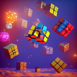 kente scene, thread, melting Rubik's cube, flying symbol, steampunk floor, embroidery, octane render, high detail