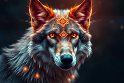 portrait of a mystic wolf, rbg, psychedelic, fractals, sacred geometry, medicine, sacred. Camera settings : Full-frame , 100mm lens, f/1.2 aperture, ISO 100, shutter speed 60 seconds. Cinematic lighting, Unreal Engine 5, Cinematic, Color Grading, real time Photography, Shot on 70mm lense, Depth of Field, DOF, Tilt Blur, Shutter Speed 1/2500, F/13, White Balance