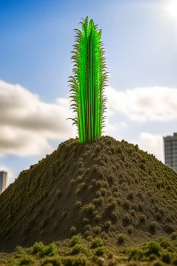 skyscraper sprouting from dirt