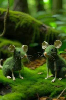 two mice in green forest
