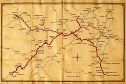 a scan of an ancient Cree Anishinaabe road map, hand drawn been stained and weathered, text is in Cree Syllabic