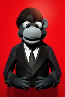 Waist up muppet Portrait, Xi Jinping as muppet doll, Black suit, photo studio, blue background, unreal engine 5, concept art, art station, god lights, ray tracing, RTX, lumen lighting, ultra detail, volumetric lighting, 3d.