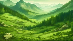 Create a captivating landscape portraying a serene green pasture with a harmonious gathering of animals. Within the intricate details of the scene, skillfully incorporate the word "ROCK' in a way that allows viewers, upon closer examination, to discern the hidden word. Aim for subtlety, ensuring that the sequence becomes a delicate yet discernible part of the landscape. Encourage viewers to squin