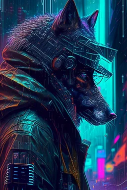 Dogman cyberpunk, lineal arte, intrincado, incredible work of art