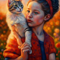 A girl and her cat inspirational styles - Pointillism, Realism and Fauvism