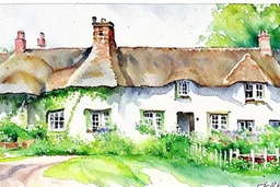 loose watercolour of an English cottage