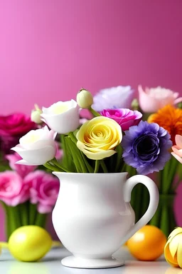 coffe cups for sale with bouquet flowers background