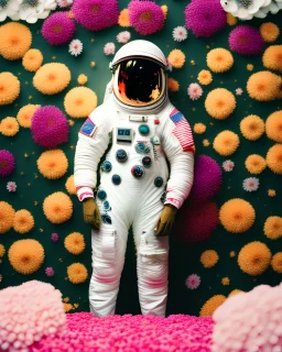 Portra 400 high dpi film scan of a NASA astronaut wearing a space suit made of millions of flowers. Editorial for NASA. floral edition