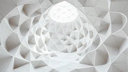 Architectural space of Archimedean parametric composition with iteration and convergence of random forms and lines. Scaly texture and modular art