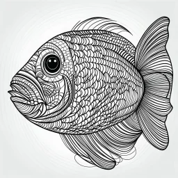 Fish, front face view, mandala, minimal lines, cartoon, white back ground color, real style, realistic, minimalistic, minimal black line art, line art, crisp line art, unique coloring sheet, outlined, outline, crisp, crisp line edges, illustration, thin lines, crisp clear lines, line art, clean line art, unique, 8k, amazing, masterpiece, no colors, no dark color, no black color, avoid thick black, minimalistic line edges, pure white back ground, image character full fit to page,