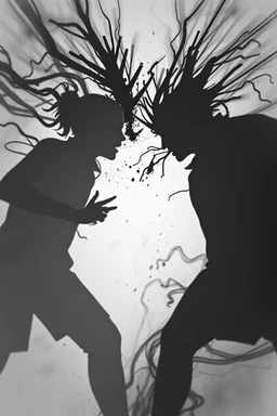 a chaotic, abstract image of two shadows killing one another