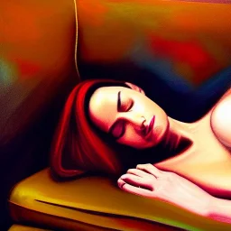 oil portrait of a beautiful woman Sleeping in a sofa by Anthony Devas 8k