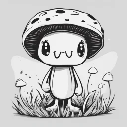 mushroom, black and white, cartoon, drawing, cute, creature, simple, mouth