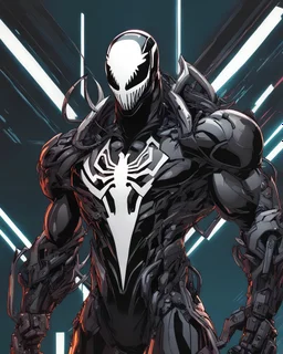 Venom mix with machine in solo leveling shadow artstyle, cyberpunk them, intricate details, highly detailed, high details, detailed portrait, masterpiece,ultra detailed,best quality
