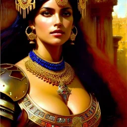 portrait beautiful face queen of Sheba ,busty,medieval metal armor balanciaga fashion clothe painting by gaston bussiere, greg rutkowski, yoji shinkawa, yoshitaka amano, tsutomu nihei, donato giancola, tim hildebrandt, oil on canvas, cinematic composition, extreme detail,fit full head inside picture