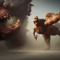 giant poo monster, dramatic, dramatic lighting, volumetric lighting, hyperrealism, 8k, high quality, photorealistic, lot of details