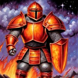 fantasy 90's tcg art of chainmail magma knight