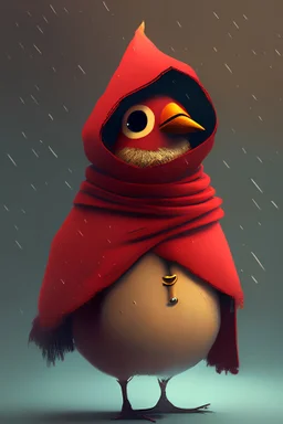 A European Robin Bird in the style of little nightmares with a red chest