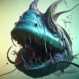 fluid ink angler fish creature, unreal engine 5, 8k resolution, photorealistic, ultra detailed