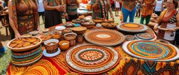 A tan carnival filled with food designed in Australian aboriginal art