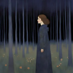 A girl with a in twilight forest by Klimt