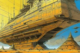 pyramid spaceship, hundreds of years old,broken wreck by moebius