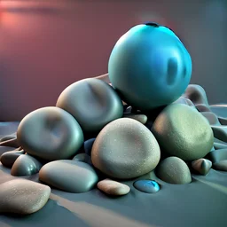 Wonderful pebbles, 30mm photography, 8k, 3d, sharp focus, Yves Tanguy, Max Ernst, Audubon, Amano, cinematic, photorealism, ZBrush, volumetric light, octane render, sparkles, blue eyes, surreal