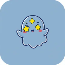 The icon for a service called Gaste. It should feature a cute ghost that has stars as its eyes. It should look super happy