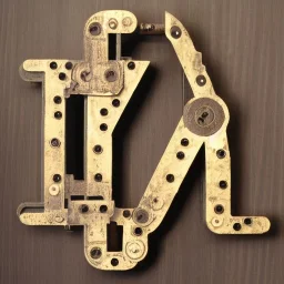 The letter P as in peter from the alphabet, constructed from machine parts, steampunk-style as a door sign