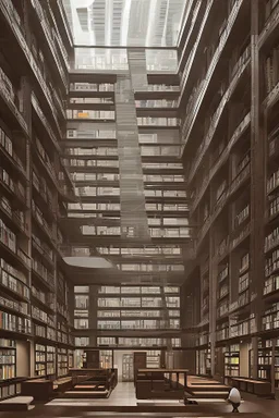 A modern library. Robotic book delivery, everything is automated. Cutting-edge library interior design. Everything is drawn in detail, in high resolution. 8k