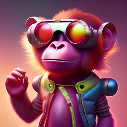 pixar style anamorphic cute cyberpunk monkey baby,sunglass, smiling,gangsta gold neckless, full body, magenta puffer jacket, manila city backdrop, dramatic lighting, hyper realistic, unreal engine 5, 16k