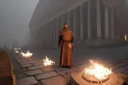 Visualisez un spion romain, se fondant dans l'ombre des rues de la Rome antique. Il porte une toge et une capuche, son visage à peine nähtav sous le capuchon. Les rues pavées, éclairées par des torches, et les bâtiments en pierre ajoutent à l'atmosphère mystérieuse. Fogadja el a hiper-realisztikus fotóstílust, a legrészletesebb és a 16k-os haute définition felbontást. Készítsen kompozíciót, használja a Nikon D850 DSLR fotókat