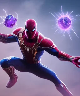 thanos dress up with spiderman suit, red and black, shooting spider web from wrist, full body close up, soft light atmosphere, light effect，vaporwave colorful, concept art, smooth, extremely sharp detail, finely tuned detail, ultra high definition, 8 k, unreal engine 5, ultra sharp focus