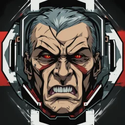 old evil male commander. sneering expression, dark short hair,